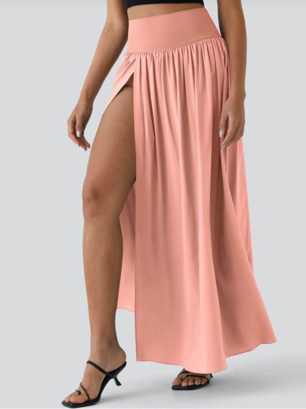 HALARA Orange High-Slit Maxi Skirt